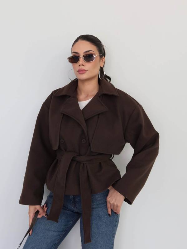 Tie Fastening Wool Blend Short Jacket