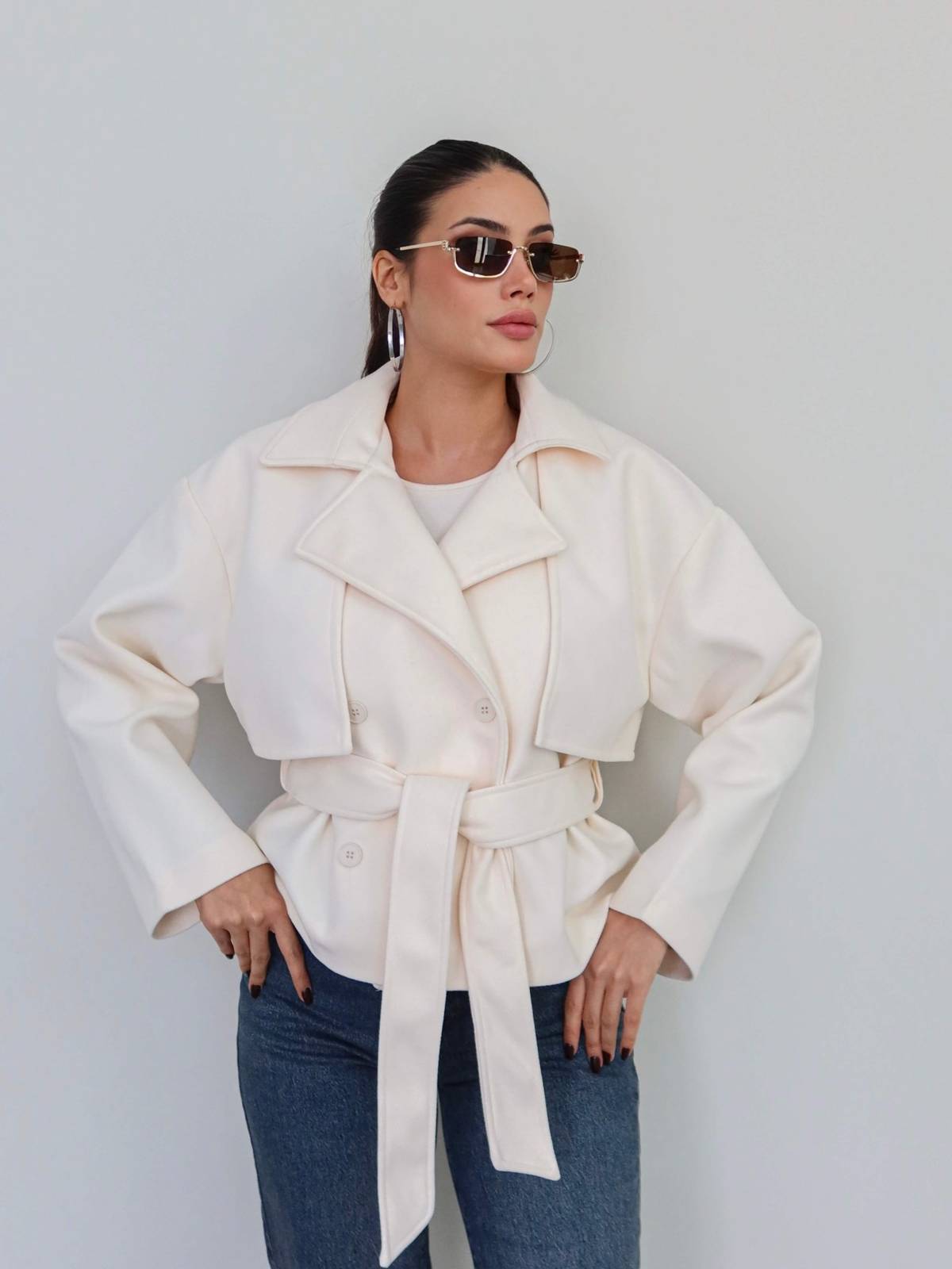 Tie Fastening Wool Blend Short Jacket