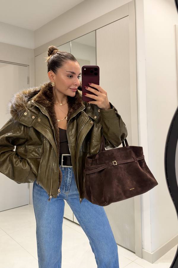 Martes Fur Hooded Premium Leather Coat