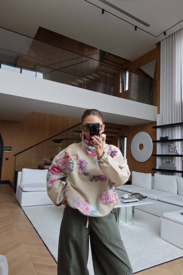 Zip Collar Patterned Sweatshirt