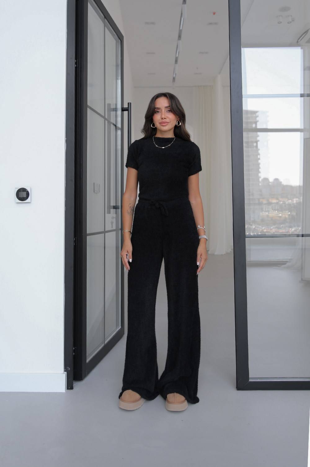 Black Soft Blouse Trousers Kimono Set — photograph 2