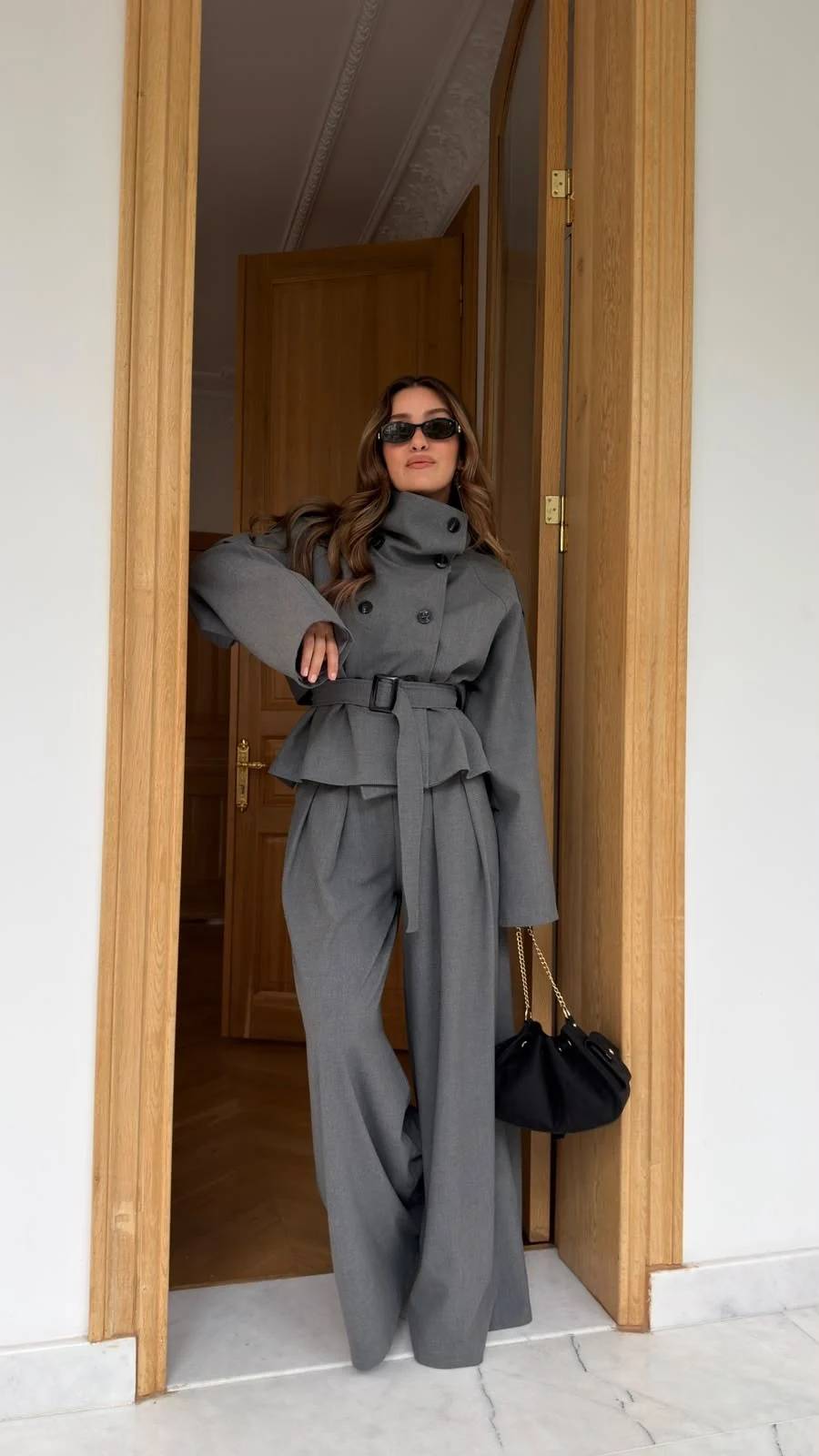 Button And Belt Detail Jacket Trouser Set — photograph 2