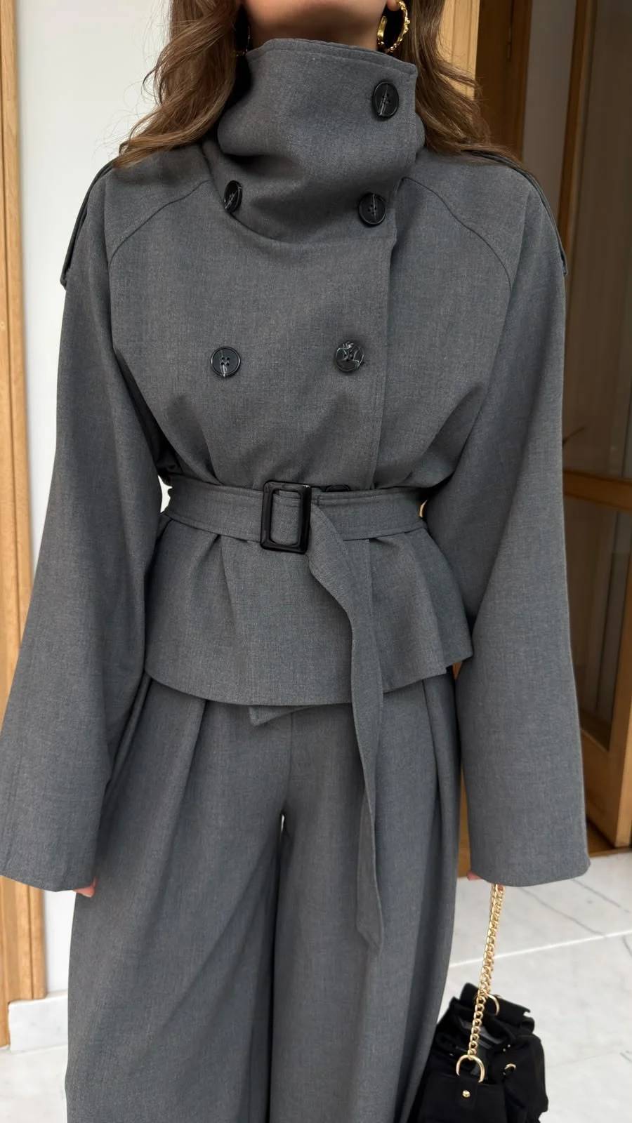 Button And Belt Detail Jacket Trouser Set — photograph 5