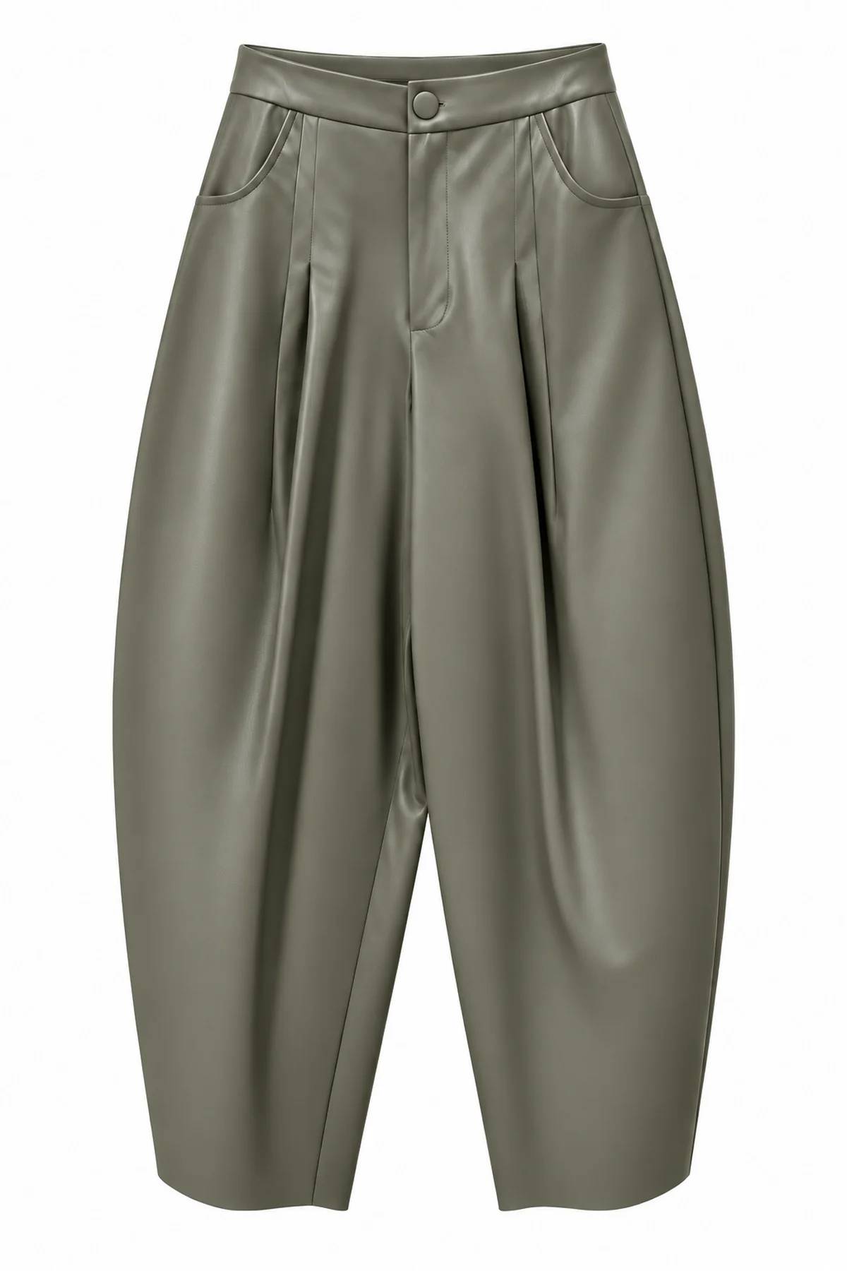 Jako Pleat Detail Khaki Leather Trousers