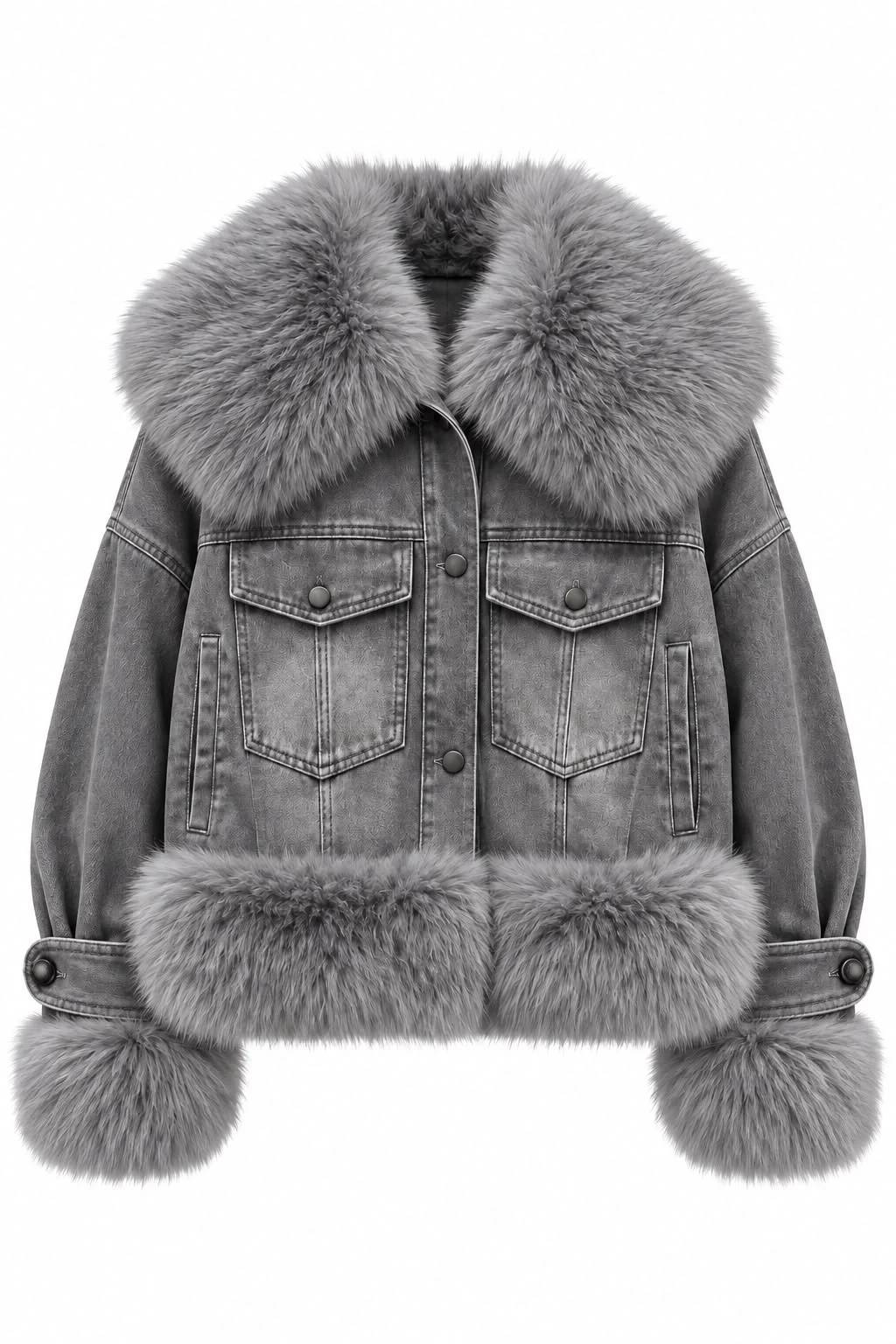 Fur Collar Denim Coat — photograph 2