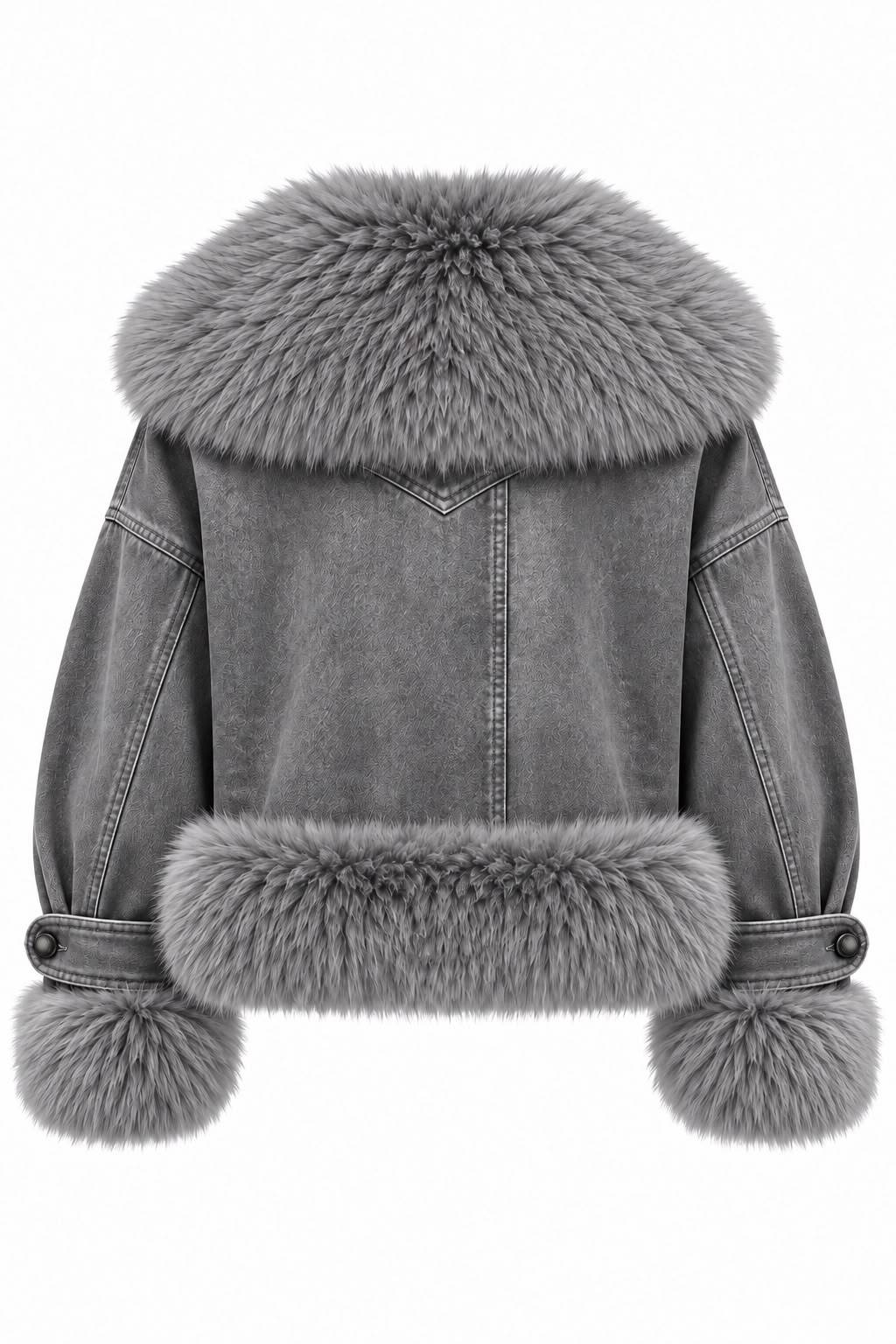 Fur Collar Denim Coat — photograph 3