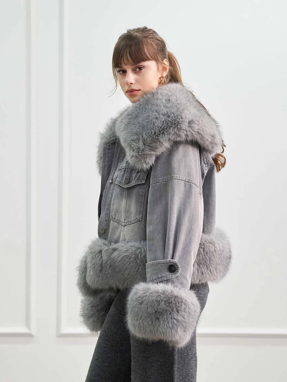 Fur Collar Denim Coat — photograph 4