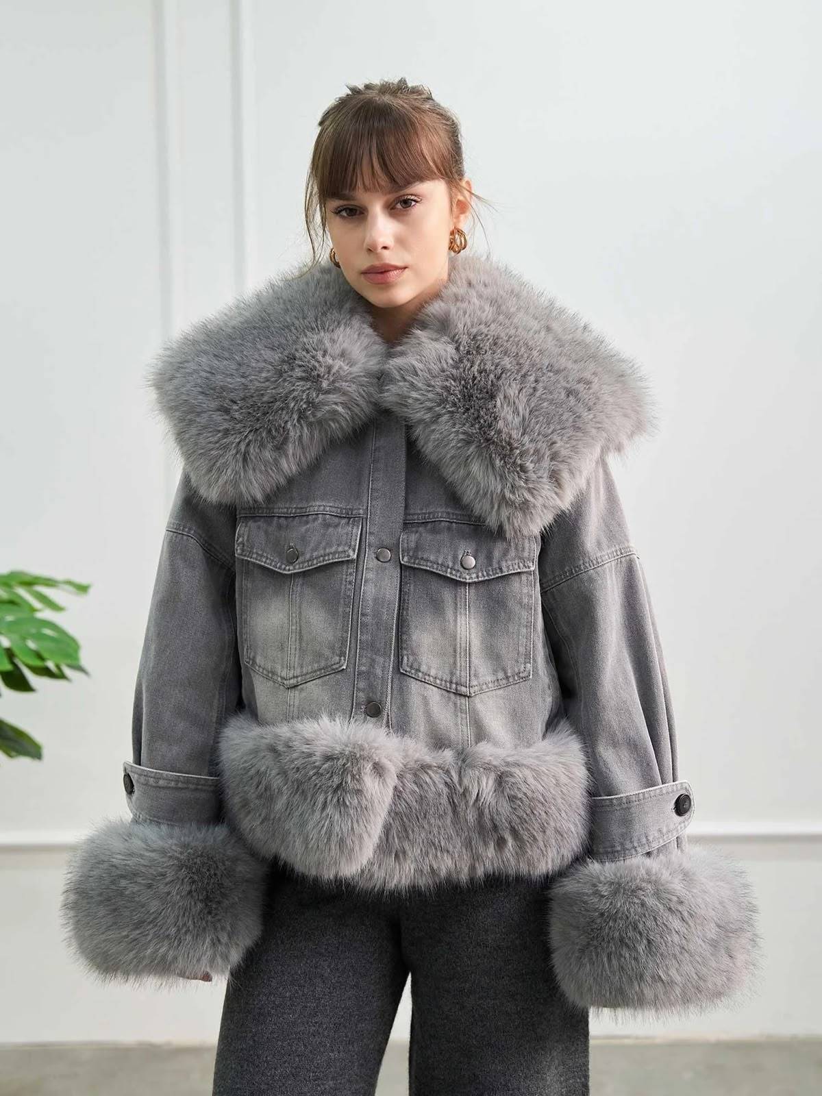 Fur Collar Denim Coat — photograph 1