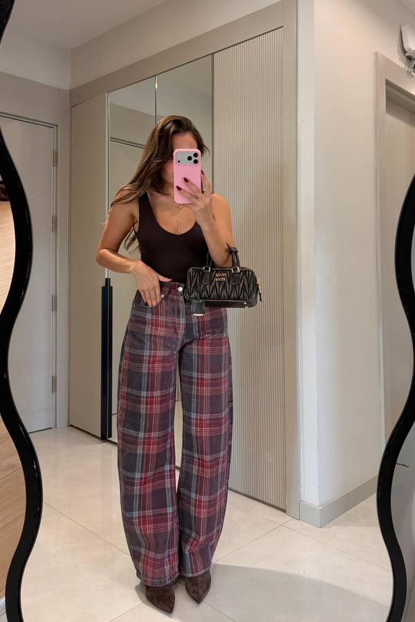 Voila Checked Barrel Jeans