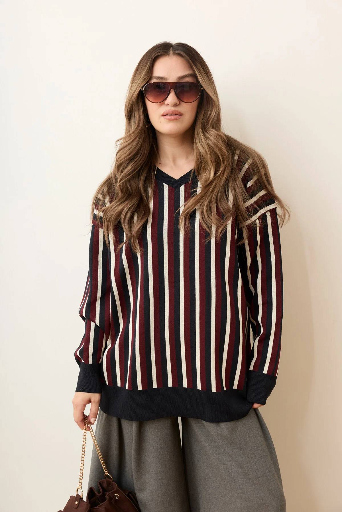 Polo Neck Striped Oversized Knit
