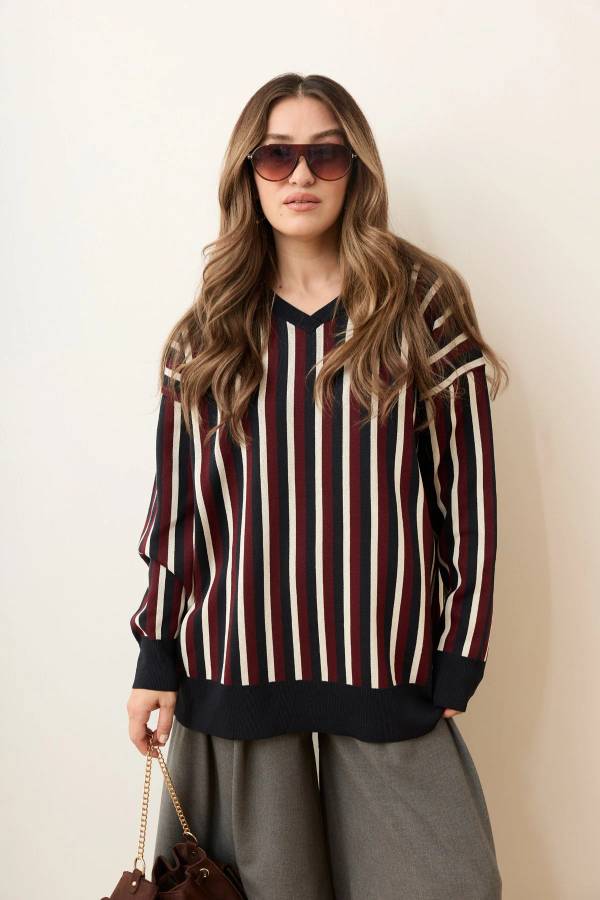 Polo Neck Striped Oversized Knit
