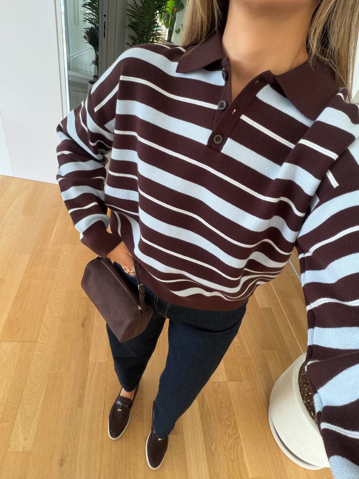 Polo Collar Button Knit Top — photograph 2