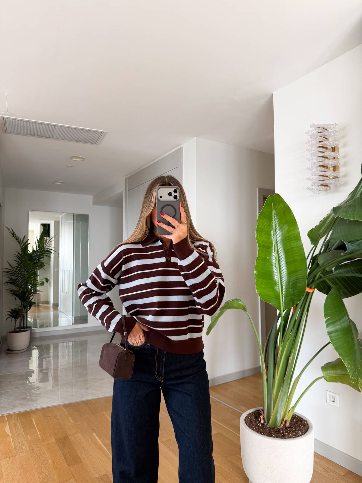 Polo Collar Button Knit Top — photograph 1