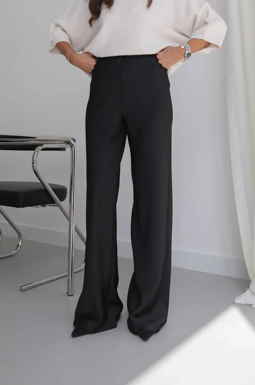 Flowing Satin Wide Leg Trousers — photograph 2