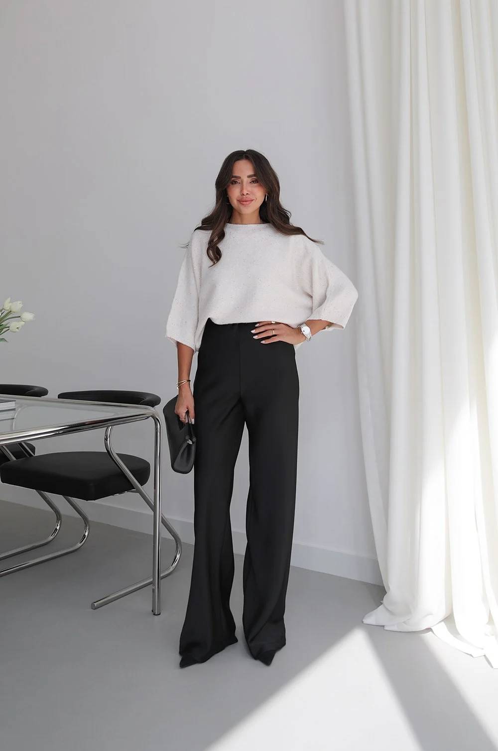 Flowing Satin Wide Leg Trousers — photograph 1