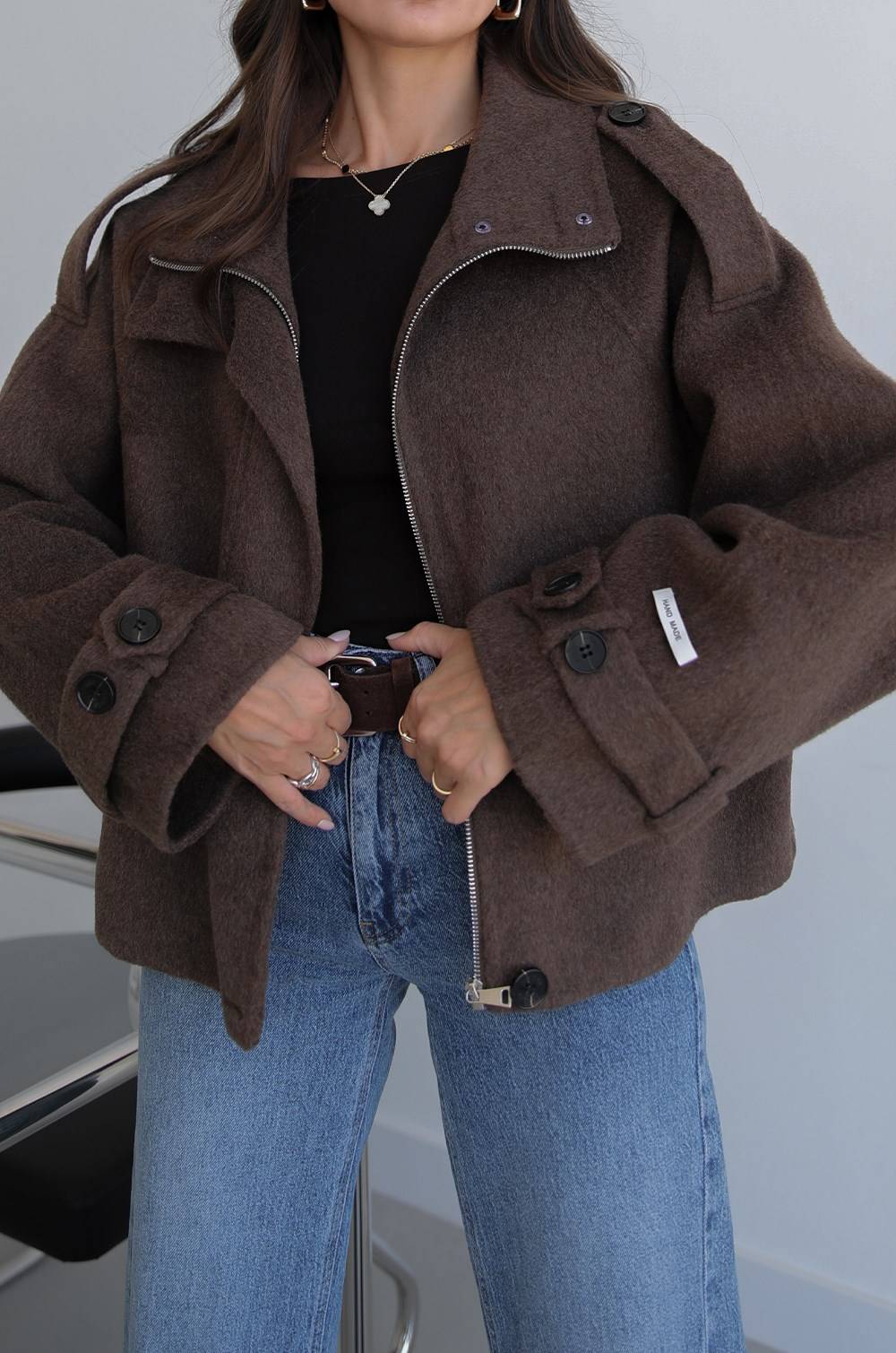 Dark Brown Hand Made Premium Short Coat — photograph 4
