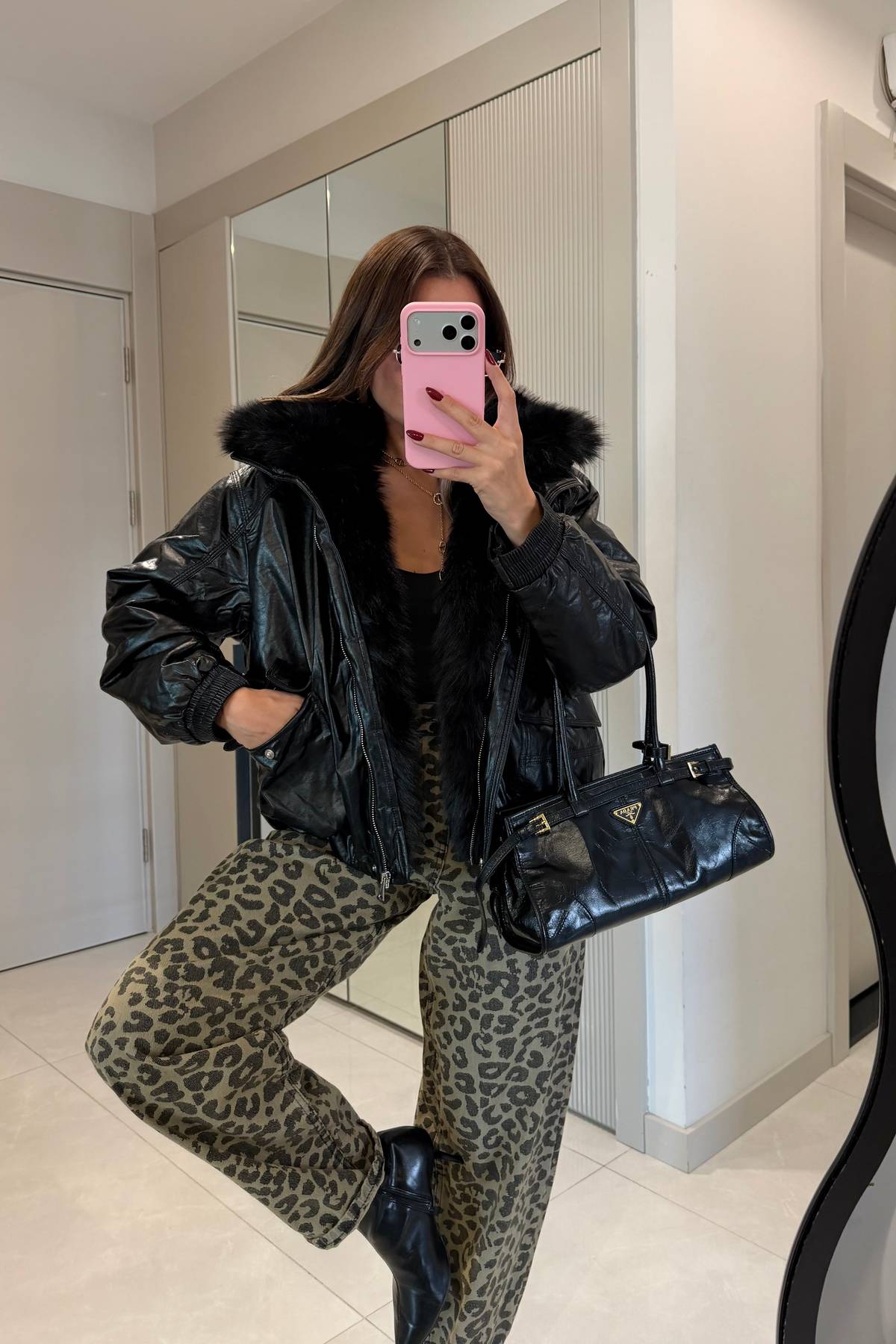 Sorena Fur Lined Glossy Leather Jacket
