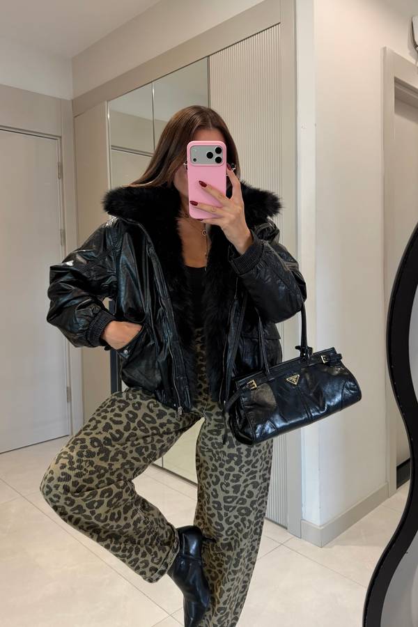 Sorena Fur Lined Glossy Leather Jacket