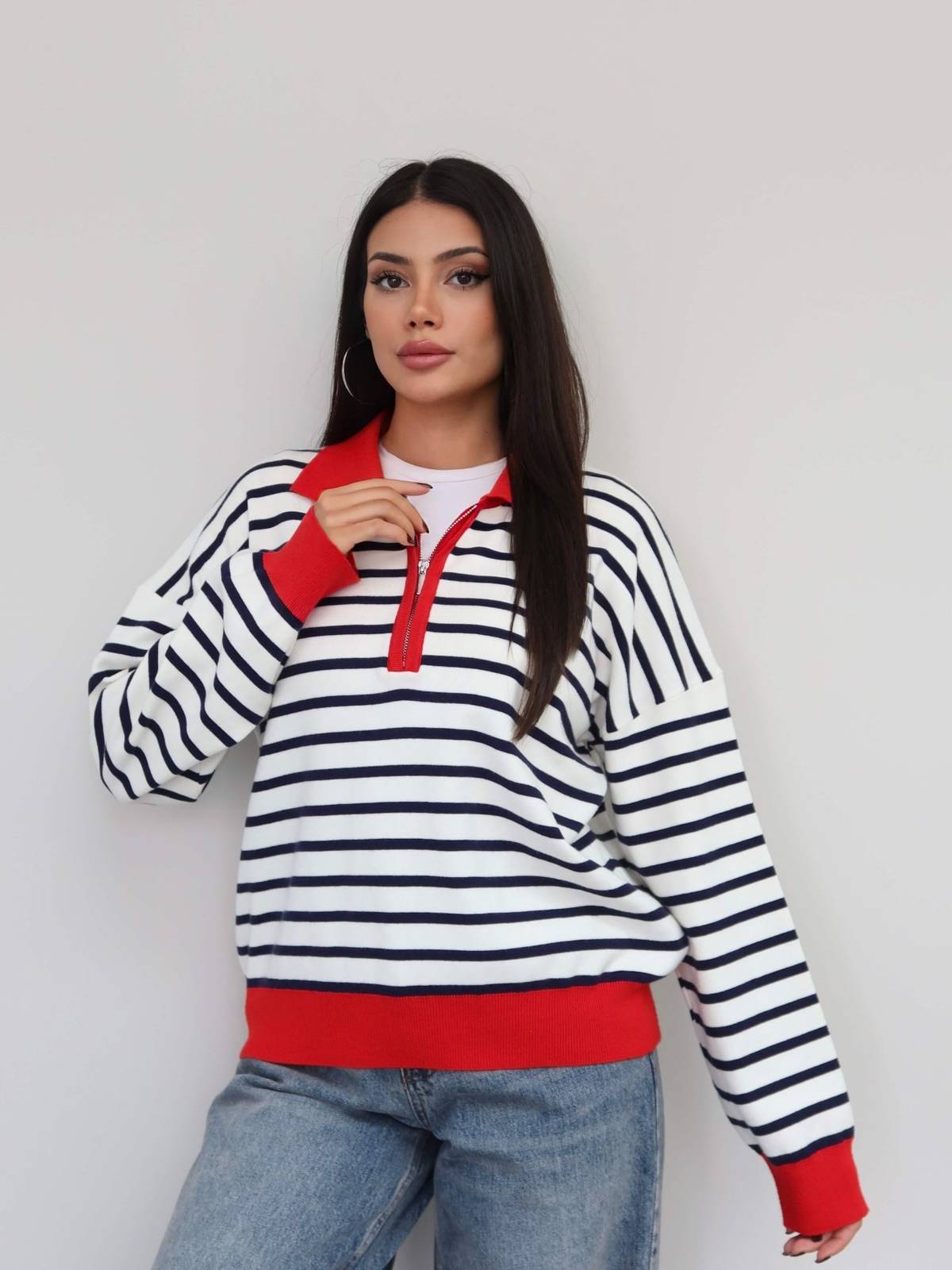 Half Zip Striped Jumper — photograph 2