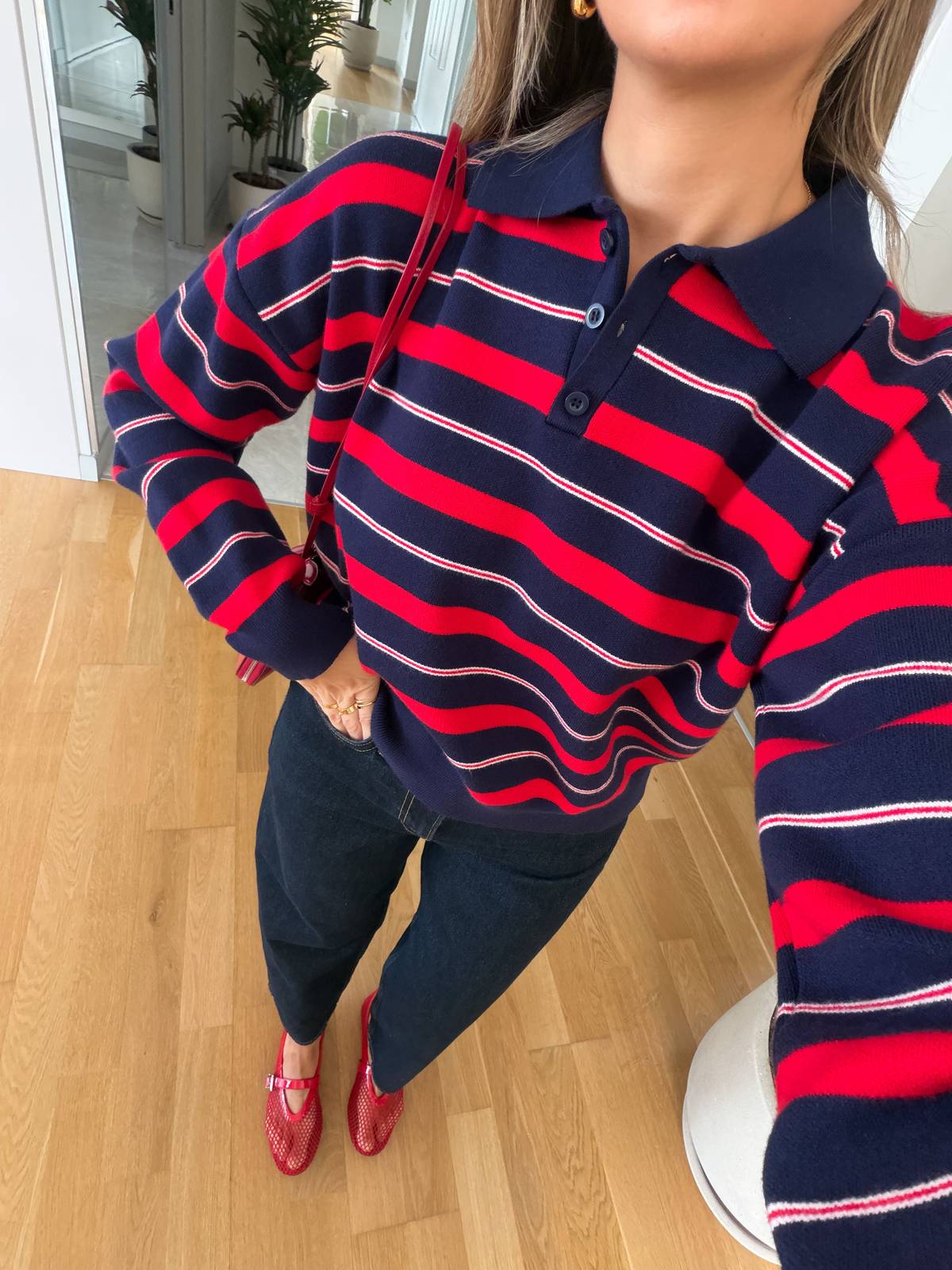 Polo Collar Button Knit Top — photograph 2
