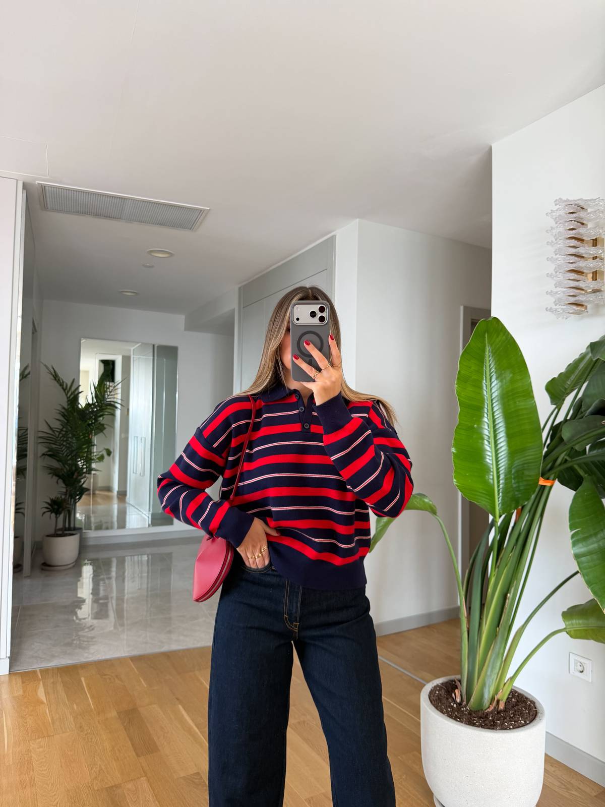 Polo Collar Button Knit Top — photograph 1