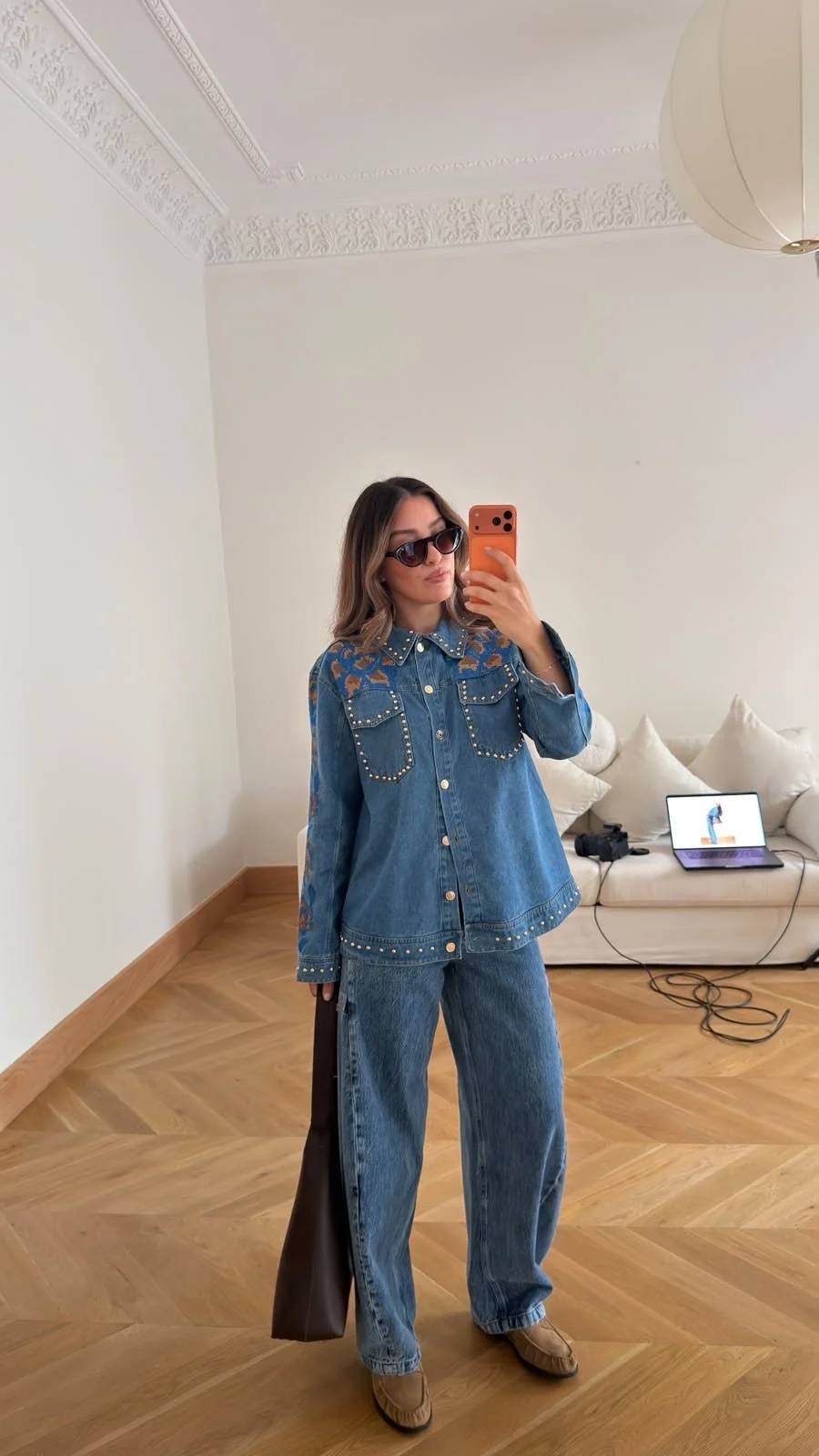 Stud And Embroidery Denim Shirt — photograph 2