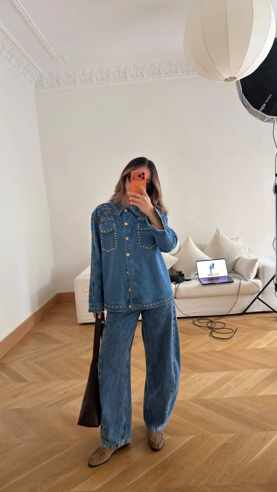 Stud And Embroidery Denim Shirt — photograph 3
