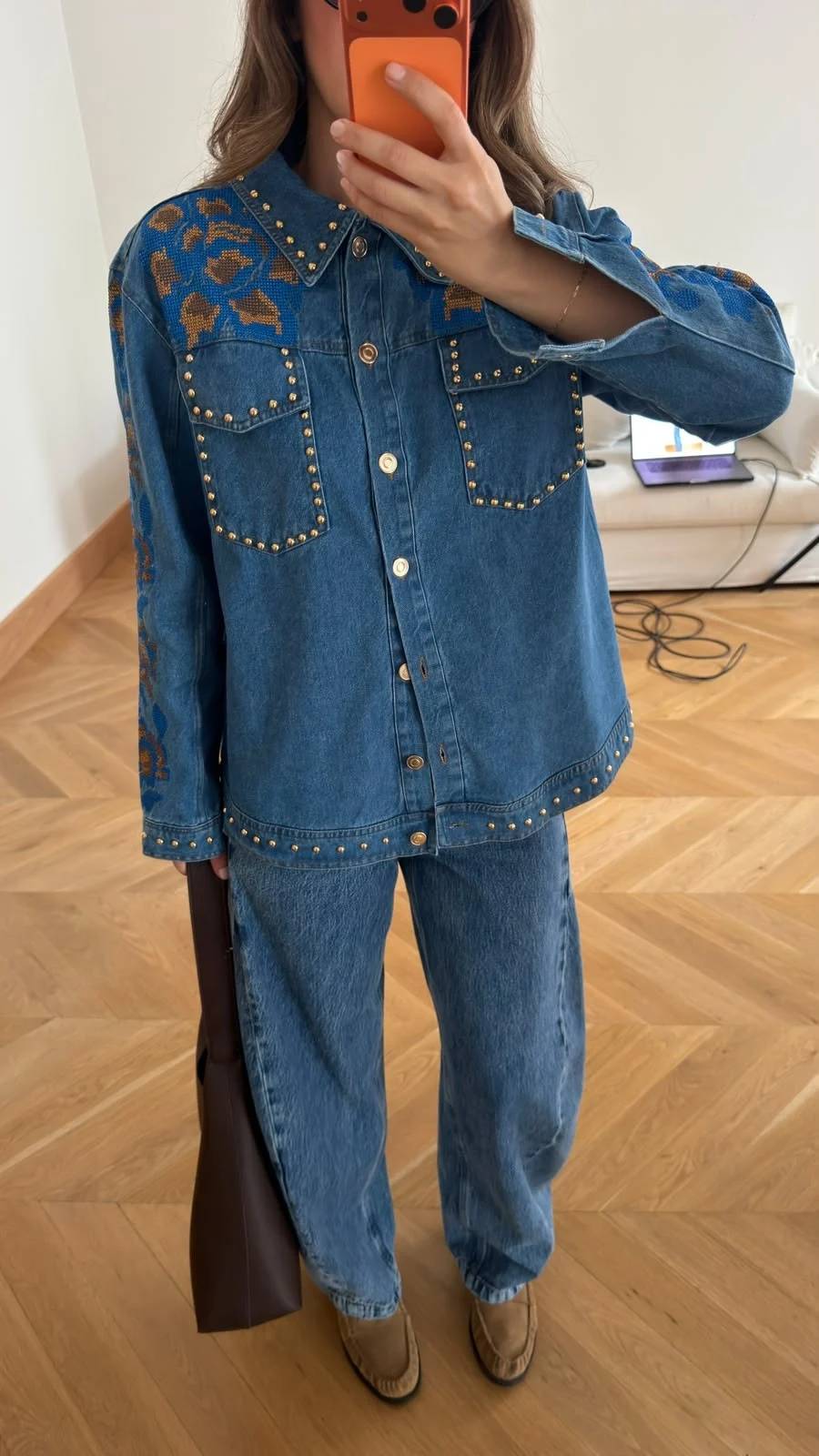 Stud And Embroidery Denim Shirt — photograph 4