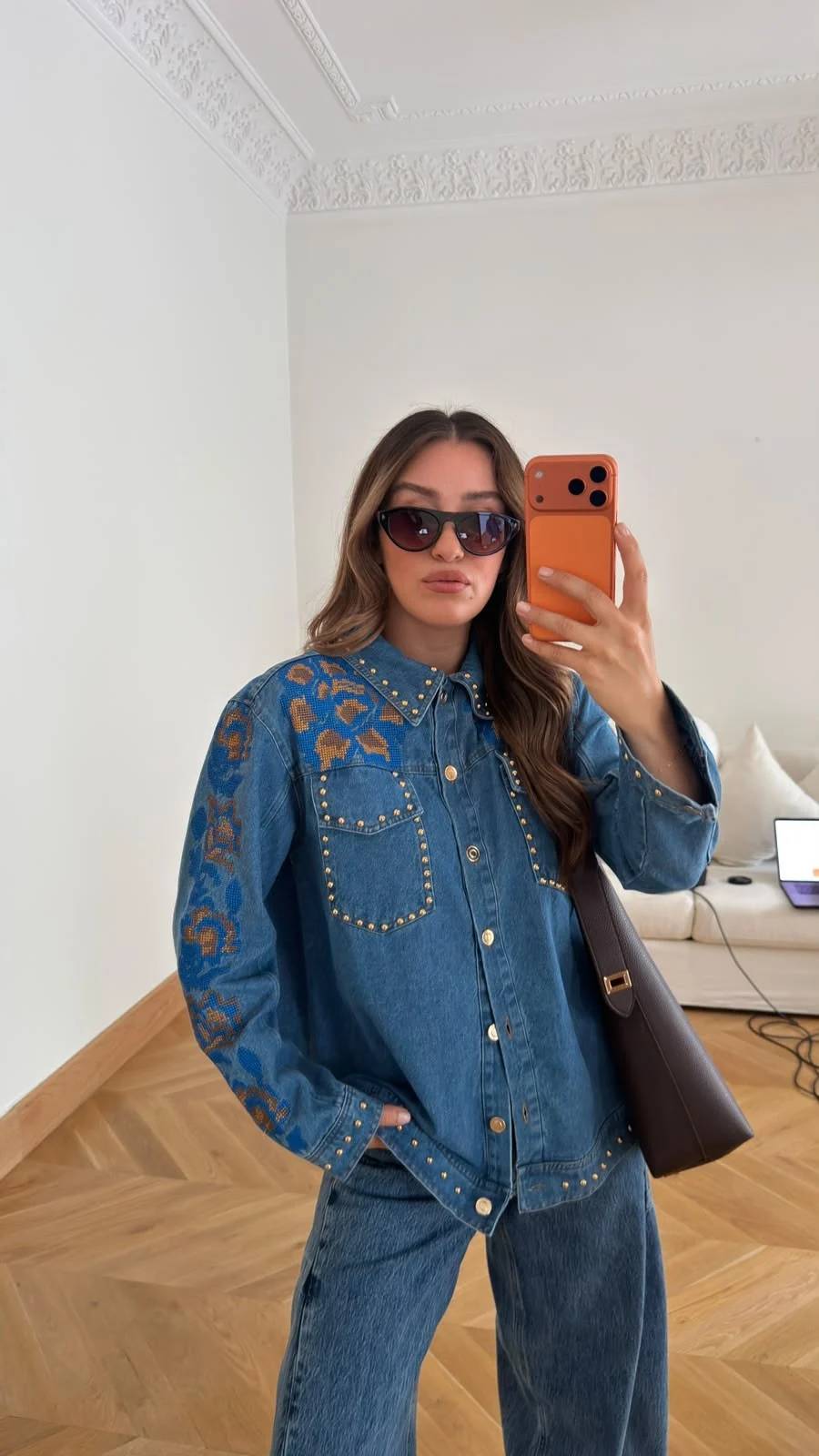Stud And Embroidery Denim Shirt — photograph 1