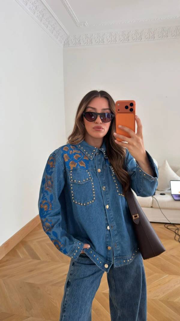 Stud And Embroidery Denim Shirt