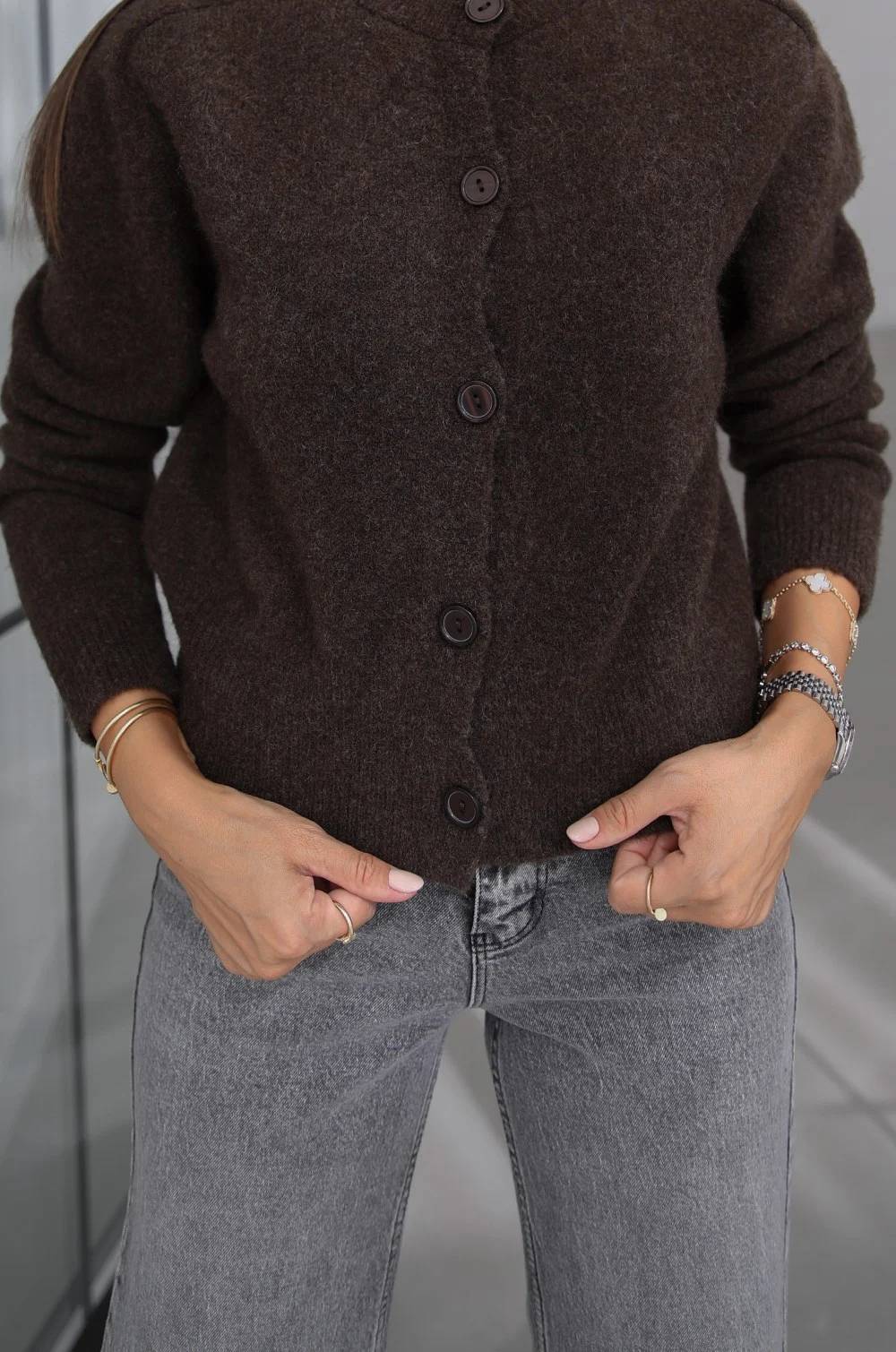 Brown Ilya Textured Knit Cardigan — photograph 4