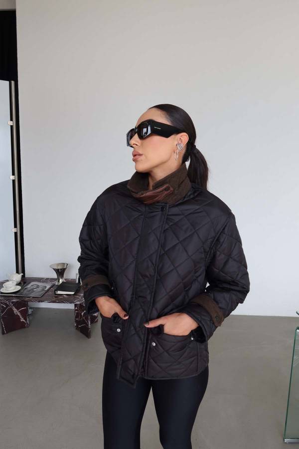 Velvet Collar Quilted Coat