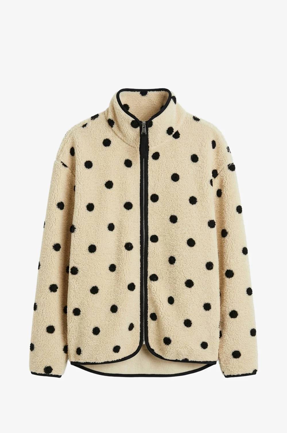 Ecru Puantiye Patterned Zip Polar Jacket — photograph 4