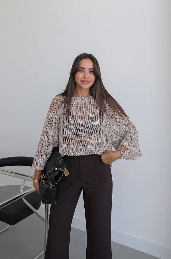 Beige File Knitted Blouse