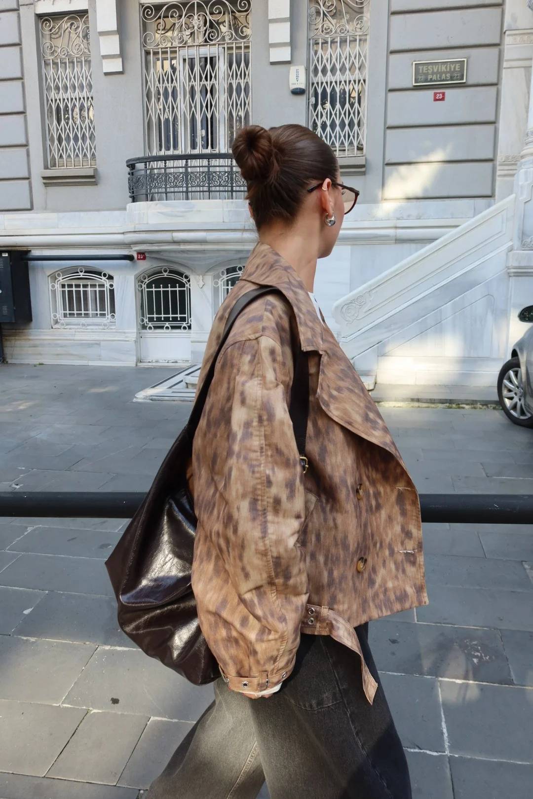 Brown Leopard Print Wrap Belted Jacket — photograph 3