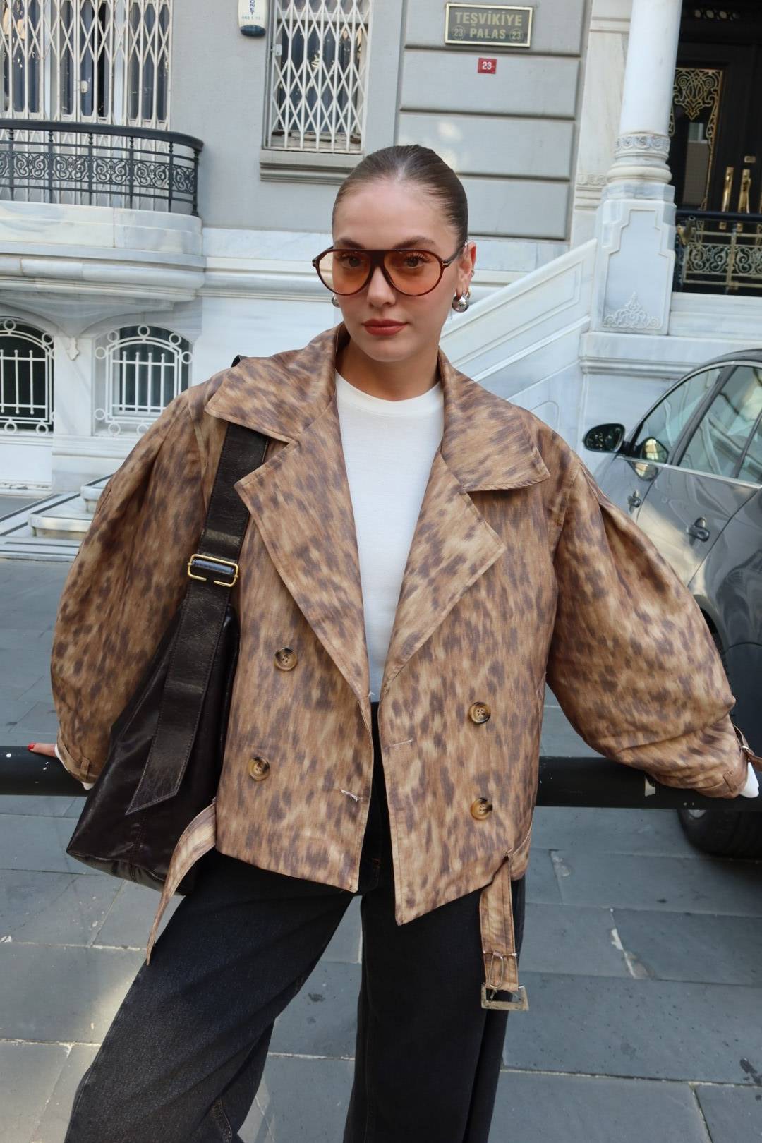 Leopard Print Wrap Belted Jacket