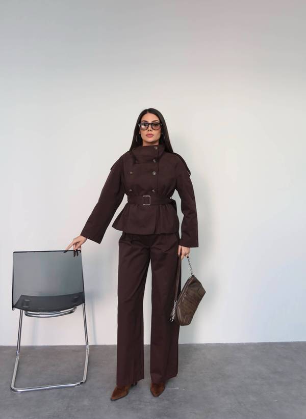 Belted Button Jacket And Trousers Set