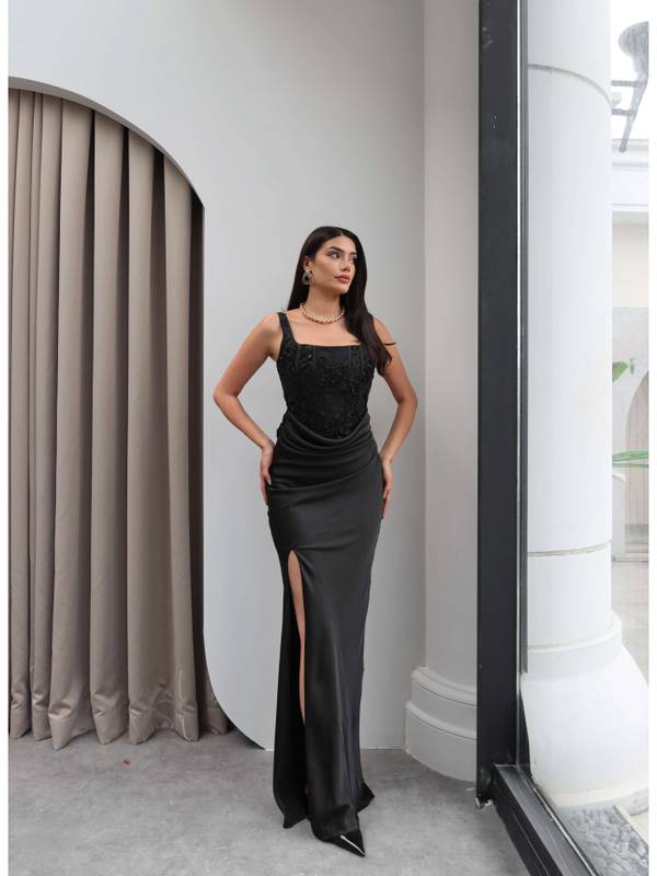 Strappy Corset Detail Slit Dress