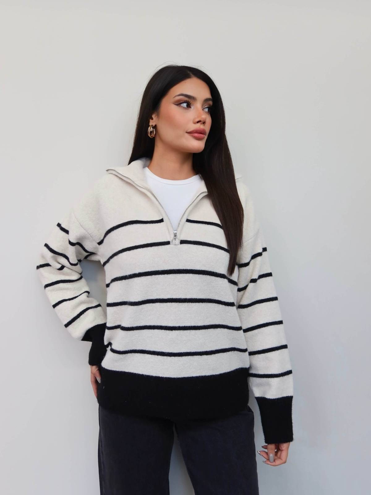 Half Zip Striped Knit Jumper — photograph 2