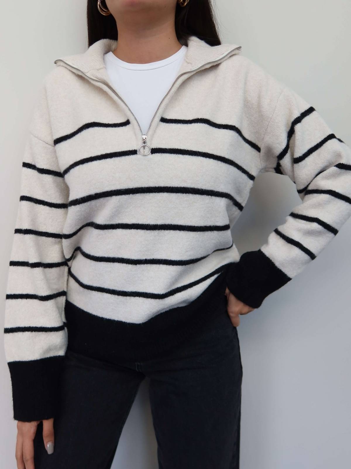 Half Zip Striped Knit Jumper — photograph 3