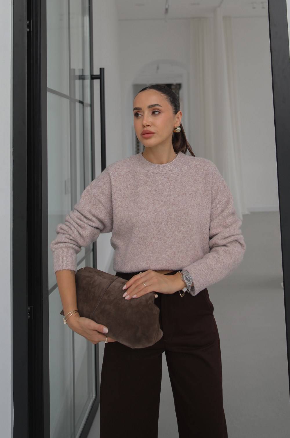 Beige Nara Crew Neck Soft Jumper — photograph 3