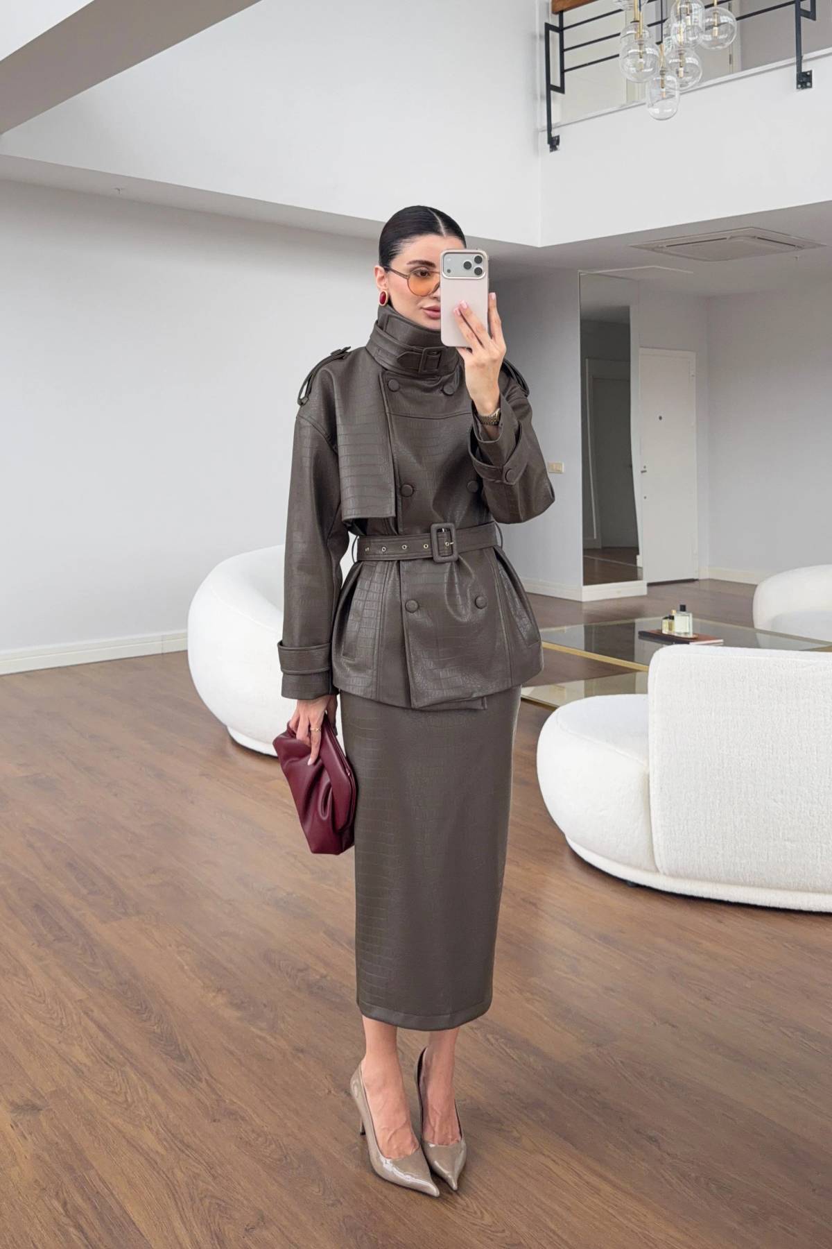 Croc Texture Soft Leather Pencil Skirt
