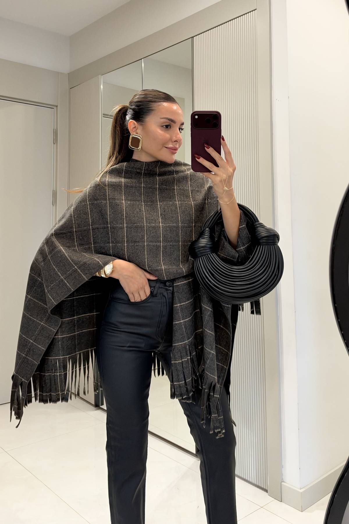 Liora Plaid Tassel Poncho