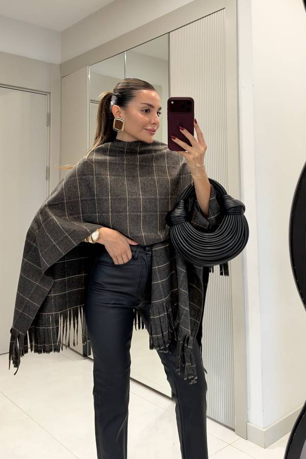 Liora Plaid Tassel Poncho