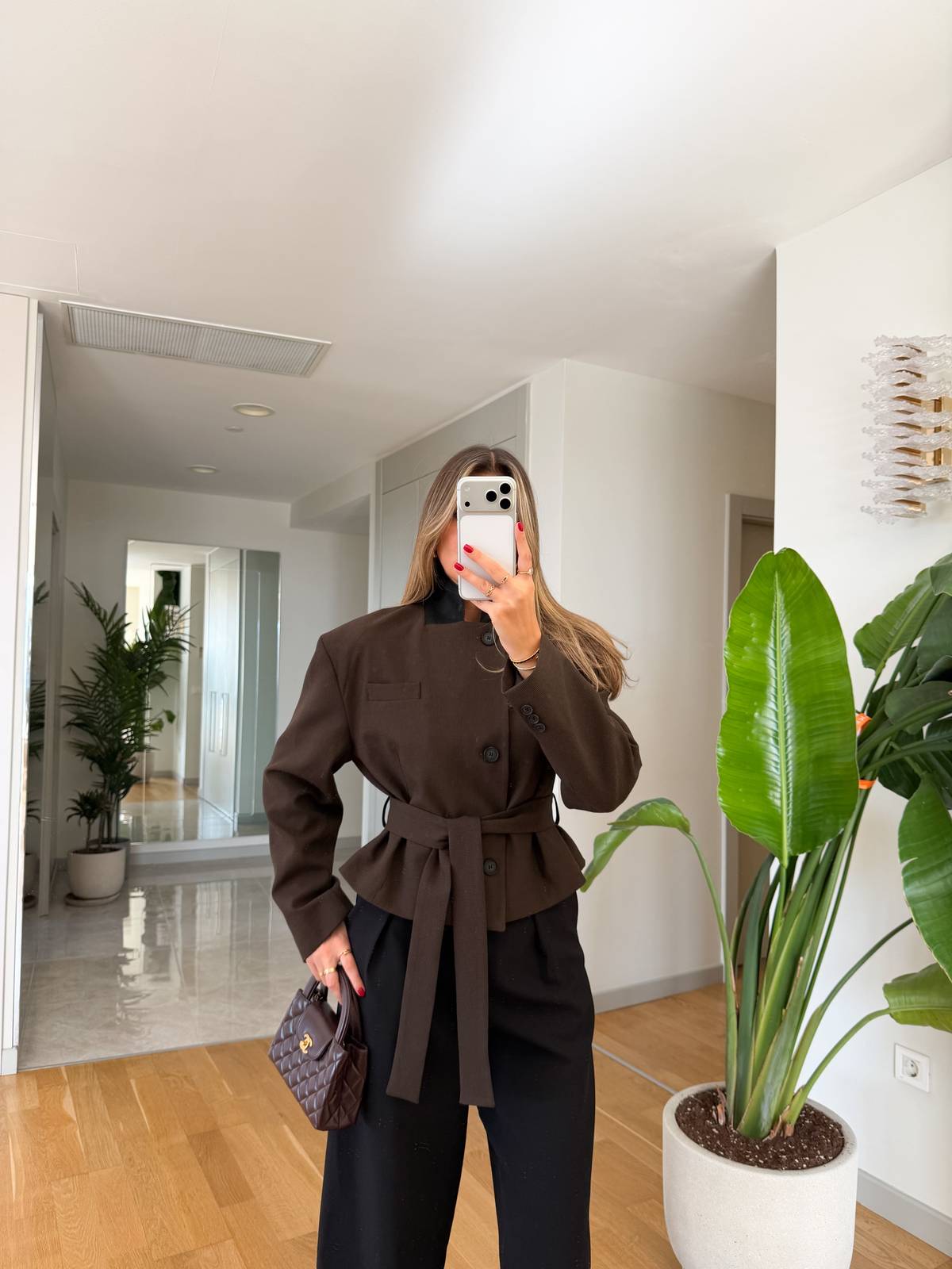 Belted Houndstooth Jacket