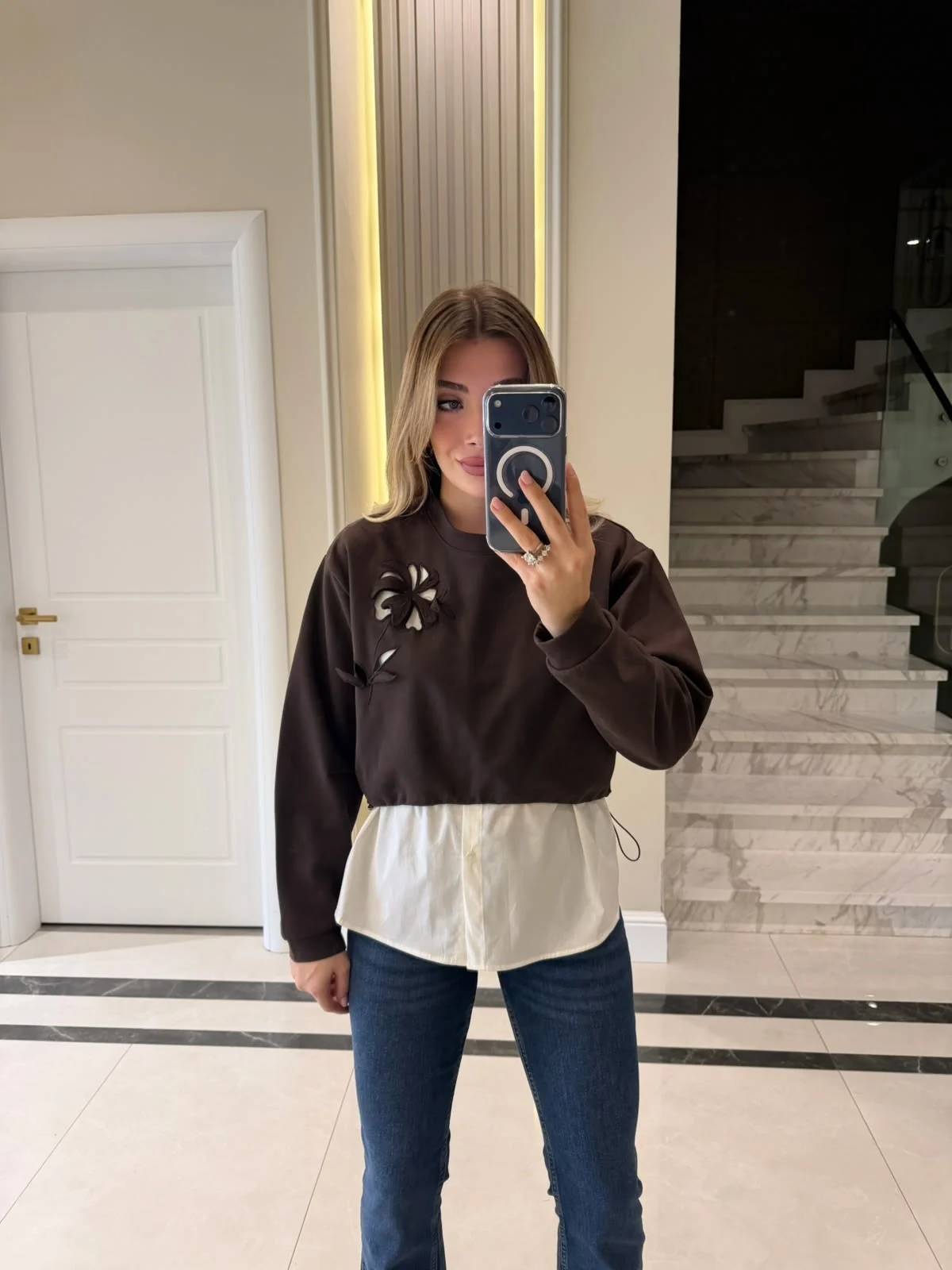 Embroidered Shirt Detail Sweatshirt