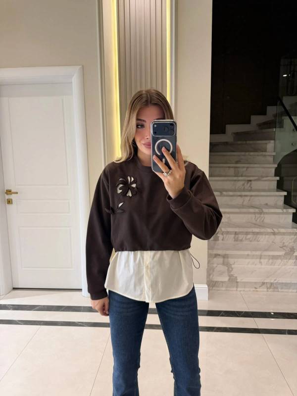 Embroidered Shirt Detail Sweatshirt