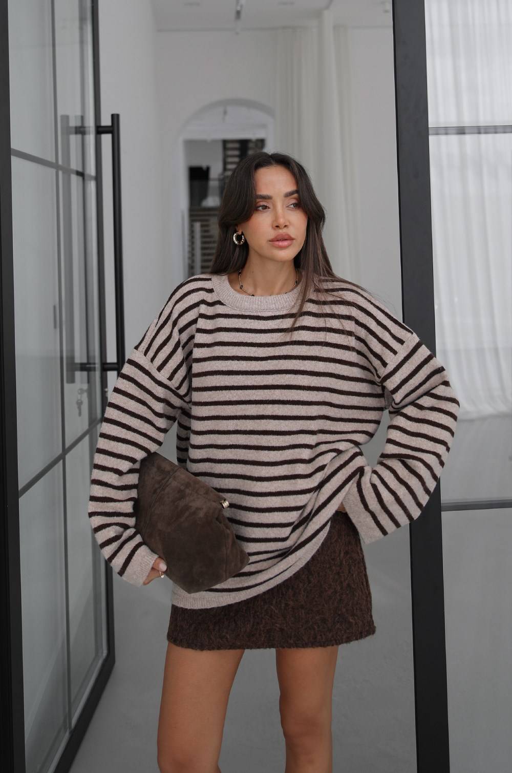 Beige Noyan Oversized Striped Knit Jumper — photograph 4