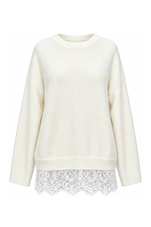 Back Asymmetric Cut And Lace Jumper