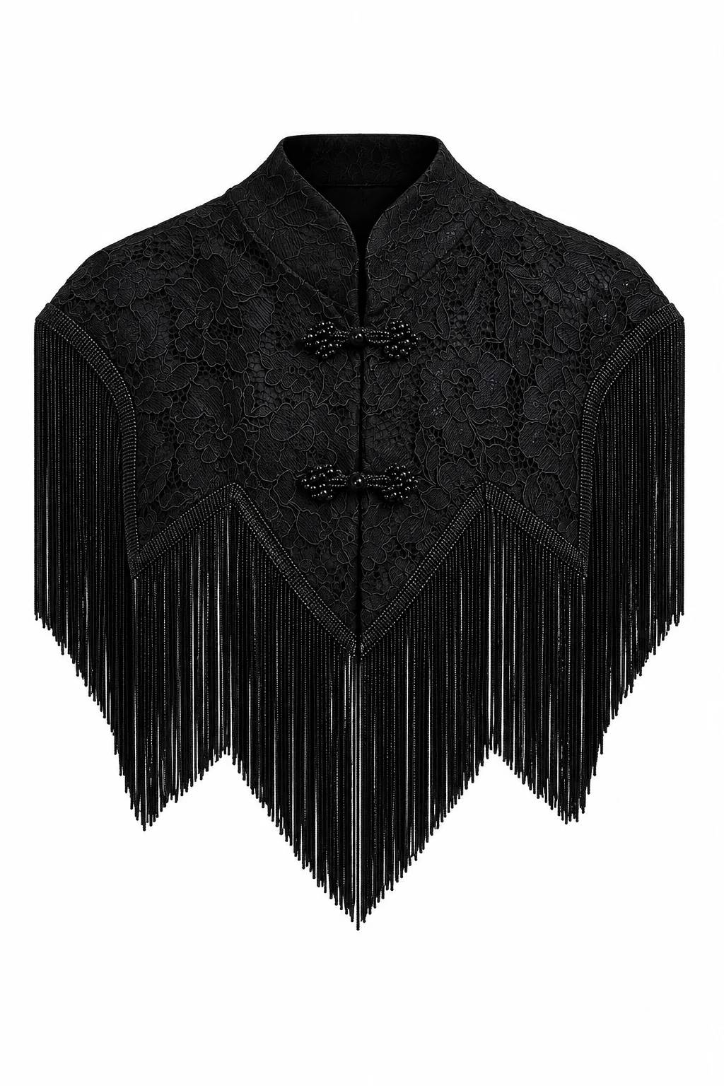 Lace Texture Fringed Cropped Poncho Blouse — photograph 2